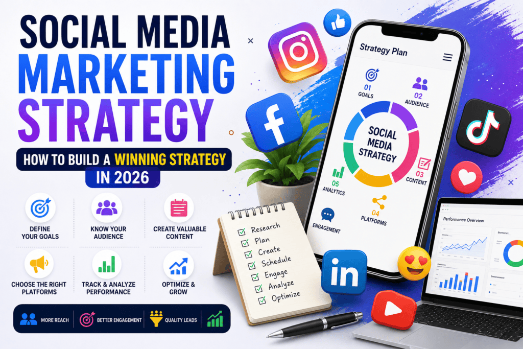 Social Media Marketing Strategy planning session with content calendar and analytics