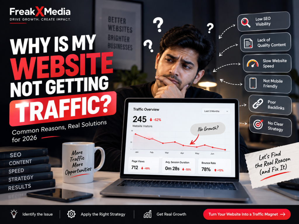 Why is my website not getting traffic explained with website analytics and Google search visibility graphics